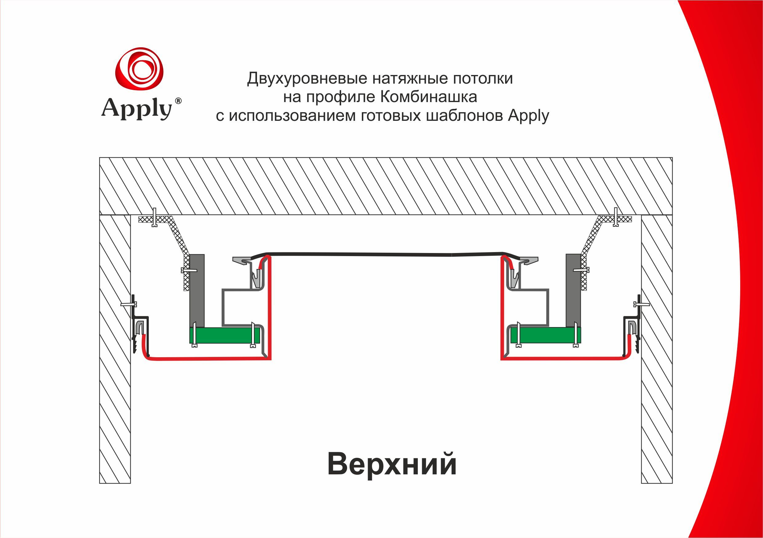 двухуровневые натяжные потолки на профиле комбинашка с использованием готовых шаблонов Apply
